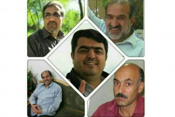 Esmael Abdi (center), Ali Akbar Baghani, Mahmoud Bagheri, Alireza Hashemi, and Rasoul Bodaghi, teachers imprisoned in Iran. And Mahmoud Bagheri, released on 17 August 2015.