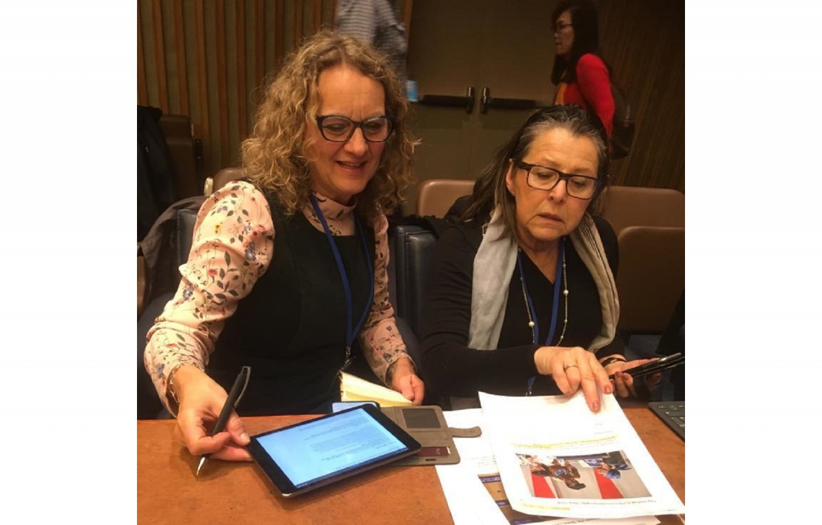 Members of the women unionists' delegation at work during UNCSW63.