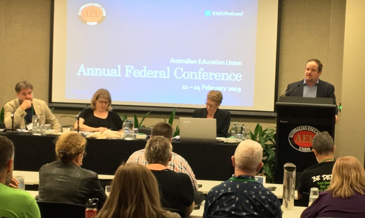 Education International's General Secretary David Edwards addressing delegates at the 2019 Australian Education Union's Federal Conference.